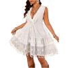 imageMakeMeChic Womens Plus Size Tank Dress Tassel Floral Lace V Neck A Line Boho DressesWhite