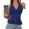 imageMakeMeChic Womens Polka Dots Halter Tops V Neck Tie Back Wrap Shirt Sleeveless Cami TopRoyal Blue
