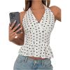 imageMakeMeChic Womens Polka Dots Halter Tops V Neck Tie Back Wrap Shirt Sleeveless Cami TopWhite