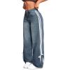 imageMakeMeChic Womens Straight Wide Leg Denim Pants Striped Bow Rise Jeans with Pocket Y2K StreetwearRegular Blue