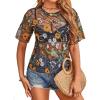 imageMakeMeChic Womens Summer Short Sleeve Tops Rock Concert Outfits Sequin See Through Mesh Sheer T Shirts BlouseBlack All Over Print
