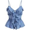 imageMakeMeChic Womens Tie Front Ruffle Camisole Top Frill Trim Flared Hem ShirtsBlue