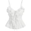 imageMakeMeChic Womens Tie Front Ruffle Camisole Top Frill Trim Flared Hem ShirtsWhite