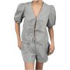 imageMakeMeChic Womens Two Piece Lounge Sets Gingham Plaid Puff Sleeve Tie Peplum Top and Shorts Pajamas SetBlack and White