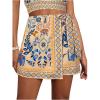 imageMakeMeChic Womens Wrap Skirt Skort Summer Linen Skirt Vacation Boho Mini Short SkirtsKhaki and Blue