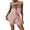 imageMakeMeChic Womens Y2k 2 Piece Outfit Gingham Lace V Neck Tie Front Cami Crop Tops and Shorts SetPink