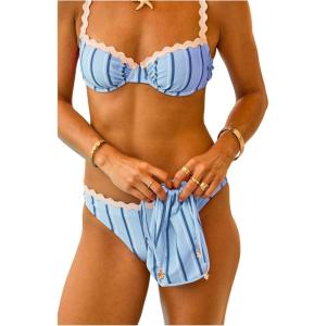 imageMakeMeChic Womens Bikini Sets Striped Ruched Beach Swimsuit with Swim BagMulticolor B