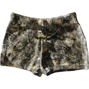 imageMakeMeChic Womens Crochet Knit Mini Shorts Micro Pajama Fuzzy ShortsGreen Leave Print