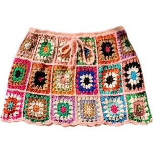 imageMakeMeChic Womens Crochet Skirts Tie Front Summer Beach Cover Up Floral Mini SkirtPink