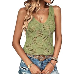 imageMakeMeChic Womens Crochet Tank Top Tie Dye Hollow Out Sleeveless Summer Shirt Going Out TopsGreen