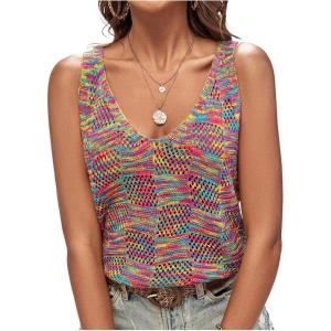imageMakeMeChic Womens Crochet Tank Top Tie Dye Hollow Out Sleeveless Summer Shirt Going Out TopsMulticolor