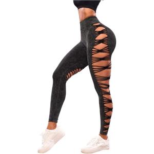 imageMakeMeChic Womens Cut Out Sexy Leggings Criss Cross Skinny Pants Party ClubwearGrey