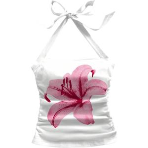 imageMakeMeChic Womens Floral Print Ruched Halter Top Sleeveless Backless Slim Fit Crop TopsWhite Floral