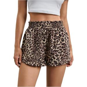 imageMakeMeChic Womens Gingham Ruffle Boxer Shorts Elastic High Waist Pajamas Lounge ShortsBrown