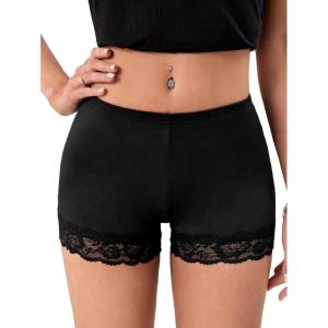 imageMakeMeChic Womens Lace Biker Shorts Seamless Slip Shorts Undershorts BoyshortsBlack