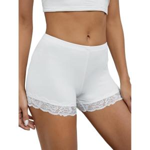 imageMakeMeChic Womens Lace Biker Shorts Seamless Slip Shorts Undershorts BoyshortsWhite