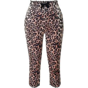 imageMakeMeChic Womens Leopard Print Capri Leggings High Waist Lace Bow Skinny Y2k Yoga PantsMulticolor