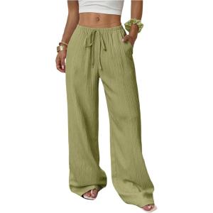 imageMakeMeChic Womens LinenLike Polyester Pants Wide Leg Summer Beach Palazzo PantsGreen