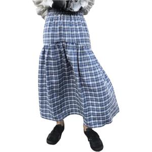 imageMakeMeChic Womens Plaid Print Tiered Layer A Line Ruffle Hem Loose Fit Casual Long Maxi SkirtsLight Blue
