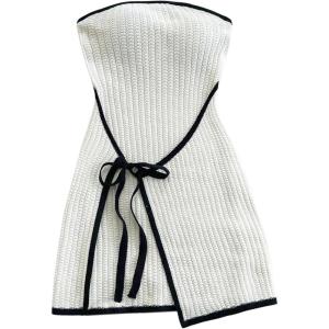 imageMakeMeChic Womens Plus Size Strapless Tube Dress Backless Wrap Tie Knit Bodycon Mini DressesBeige