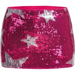 imageMakeMeChic Womens Sequin Skirt Sparkly Night Out Bodycon Glitter Micro Mini Skirt with ShortsHot Pink