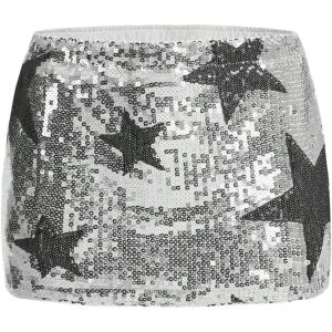imageMakeMeChic Womens Sequin Skirt Sparkly Night Out Bodycon Glitter Micro Mini Skirt with ShortsSilver