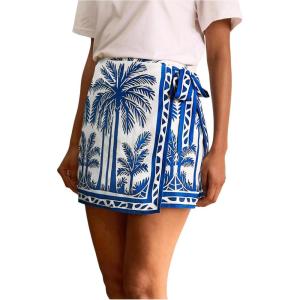 imageMakeMeChic Womens Wrap Skirt Skort Summer Linen Skirt Vacation Boho Mini Short SkirtsBlue and White a