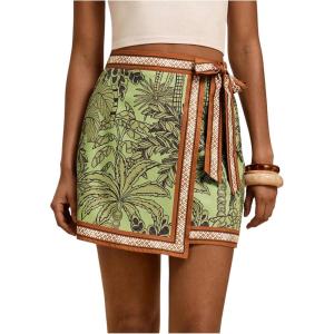 imageMakeMeChic Womens Wrap Skirt Skort Summer Linen Skirt Vacation Boho Mini Short SkirtsGreen Leave Print