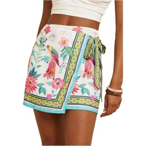 imageMakeMeChic Womens Wrap Skirt Skort Summer Linen Skirt Vacation Boho Mini Short SkirtsGreen and White