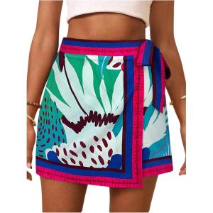imageMakeMeChic Womens Wrap Skirt Skort Summer Linen Skirt Vacation Boho Mini Short SkirtsMulticolor B