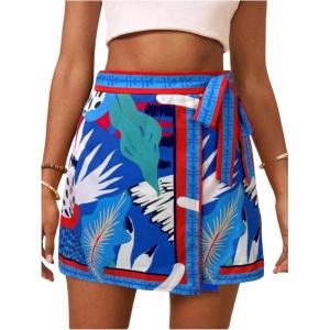 imageMakeMeChic Womens Wrap Skirt Skort Summer Linen Skirt Vacation Boho Mini Short SkirtsMulticolor C