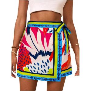 imageMakeMeChic Womens Wrap Skirt Skort Summer Linen Skirt Vacation Boho Mini Short SkirtsMulticolor D
