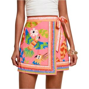 imageMakeMeChic Womens Wrap Skirt Skort Summer Linen Skirt Vacation Boho Mini Short SkirtsPink Bird Print
