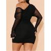 imageMakeMeChic Womens Plus Size Summer Mini Dresses Mesh Ruched Bodycon One Shoulder DressesBlack