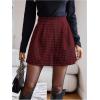 imageMakeMeChic Womens Houndstooth Print Shorts Loose Fit Zipper Fly Wide Leg Work Office Casual ShortsRed