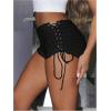 imageMakeMeChic Womens Y2K Low Rise Lace Up Micro Mini Shorts Rave Party Drawstring ShortsBlack