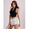 imageMakeMeChic Womens Y2K Low Rise Lace Up Micro Mini Shorts Rave Party Drawstring ShortsWhite