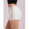 imageMakeMeChic Womens Y2K Low Rise Lace Up Micro Mini Shorts Rave Party Drawstring ShortsWhite