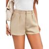 imageMakeMeChic Womens Elegant Plaid Shorts High Waisted Zipper Wide Leg Mini Dressy Work Office Casual ShortsKhaki C