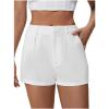 imageMakeMeChic Womens Elegant Plaid Shorts High Waisted Zipper Wide Leg Mini Dressy Work Office Casual ShortsWhite
