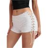 imageMakeMeChic Womens Y2K Low Rise Lace Up Micro Mini Shorts Rave Party Drawstring ShortsWhite