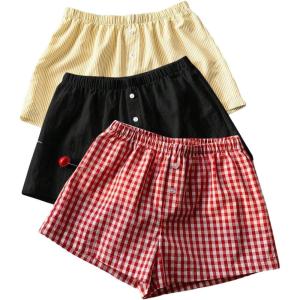 imageMakeMeChic Womens 3 Pack Linen Shorts Summer Lounge Sleep Pajama Boxer ShortsYellow Black Red
