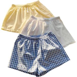 imageMakeMeChic Womens 3 Pack Linen Shorts Summer Lounge Sleep Pajama Boxer ShortsYellow Blue White