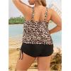 imageMakeMeChic Womens 2 Piece Tankini Sets Plus Size Leopard Print Ruched Beach SwimsuitMulticolor
