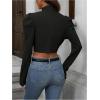 imageMakeMeChic Womens Business Casual Blazers Long Puff Sleeve Open Front Work Office Cropped Blazer Suit JacketBlack