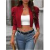 imageMakeMeChic Womens Business Casual Blazers Long Puff Sleeve Open Front Work Office Cropped Blazer Suit JacketBurgundy