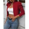 imageMakeMeChic Womens Business Casual Blazers Long Puff Sleeve Open Front Work Office Cropped Blazer Suit JacketBurgundy