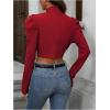 imageMakeMeChic Womens Business Casual Blazers Long Puff Sleeve Open Front Work Office Cropped Blazer Suit JacketBurgundy