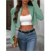 imageMakeMeChic Womens Business Casual Blazers Long Puff Sleeve Open Front Work Office Cropped Blazer Suit JacketGreen
