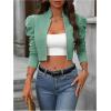 imageMakeMeChic Womens Business Casual Blazers Long Puff Sleeve Open Front Work Office Cropped Blazer Suit JacketGreen